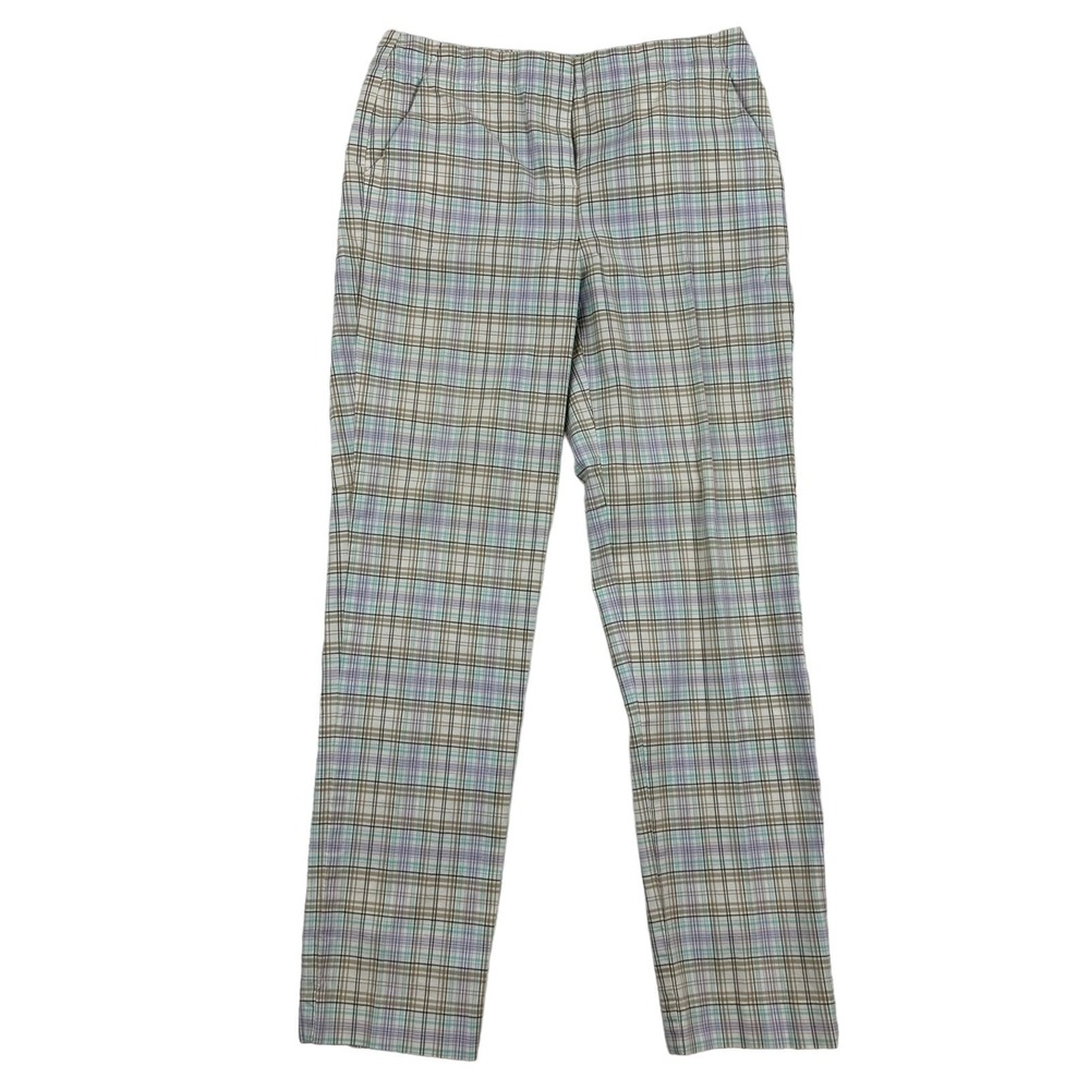 VTG Talbots White Multicolor Plaid Cropped Pants Stretch Cotton Spandex Sz 4